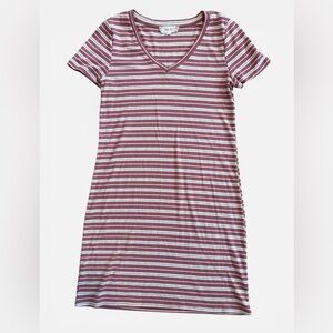 Pink Rose Maroon and White Striped V-Neck Top